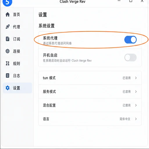 Clash Verge Rev 系统代理开启