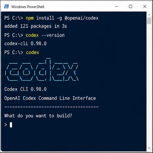 Windows PowerShell 安装并启动 Codex CLI