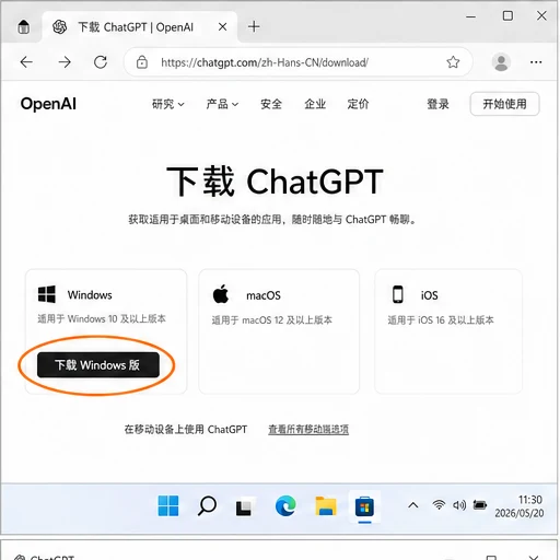 ChatGPT Windows 官方下载按钮