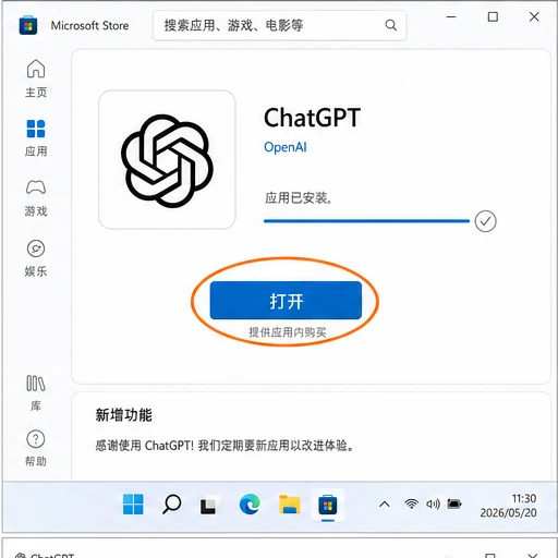 Microsoft Store ChatGPT 安装完成页面